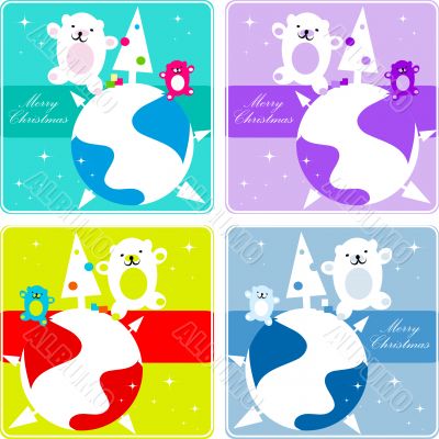 4 Vector christmas Polar Bear  dancing  family, kids greetings c