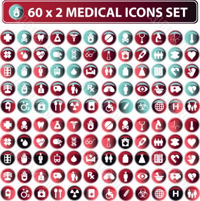 60x2 Medical button, shiny icons &amp; warning-signs set, web button