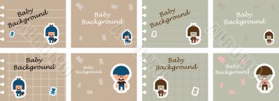 8 baby, kids, children backgrounds, icons. Fashion fake paper wi