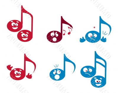 Abstract Music illustrations, note web icons set, dots emotions,