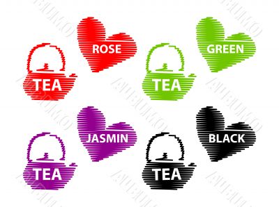 Different Tea Emblems - Black, Rose, Jasmin, Green fake stroke l