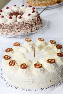 Cake buffet with different cakes. Cake buffet with different cakes.