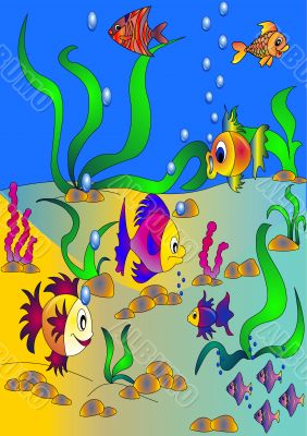 The Colorful fishes and vegetation