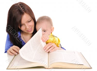 Mother and son reading.