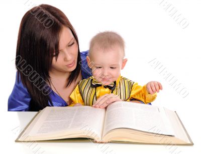 Mother and son reading.