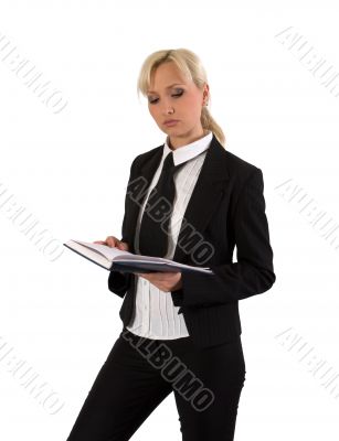 Female with notebook.