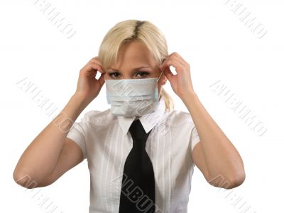 Female in medical mask.