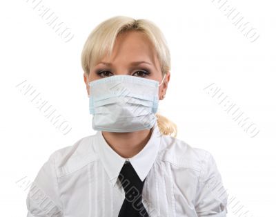 Female in medical mask.