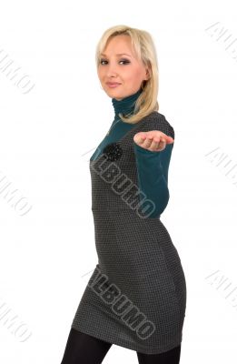 Female holding something on the palm. Female holding something on the palm.