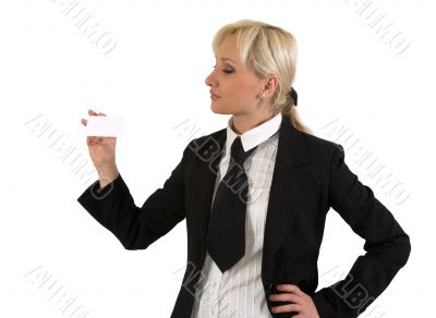 Female with visiting card.