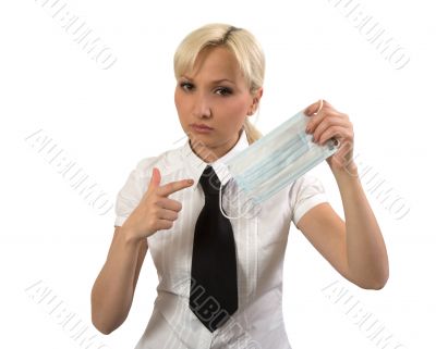 Female with medical mask.