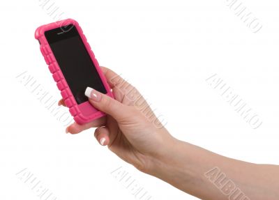 Cellphone in female hand.
