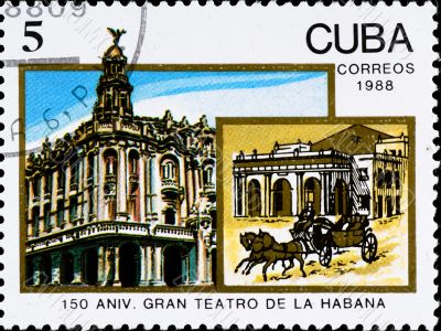 postage stamp celebrate 150 anniversary theater in Havana