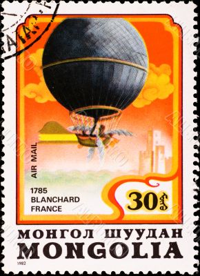 postage stamp shows air balloon Blanchard France