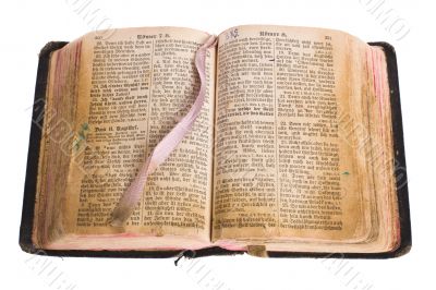  Old antique vintage open bible isolated with cliping path.