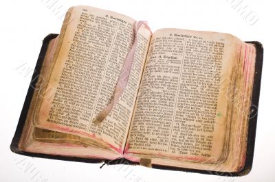  Old antique vintage open bible isolated with cliping path.