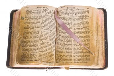  Old antique vintage open bible isolated with cliping path.