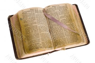  Old antique vintage open bible isolated with cliping path.