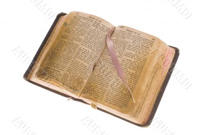  Old antique vintage open bible isolated with cliping path.