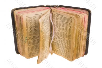  Old antique vintage open bible isolated with cliping path.