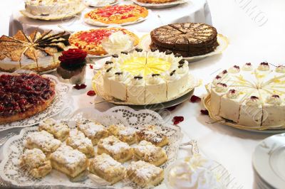 Cake buffet with various cakes 
