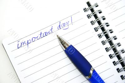 Blue pen and note book