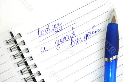 Blue pen and note book