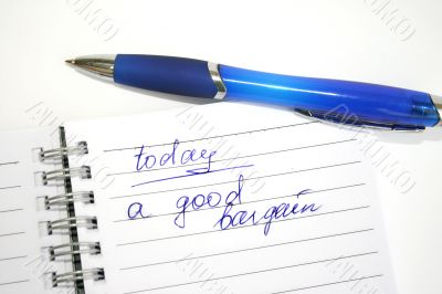 Blue pen and note book