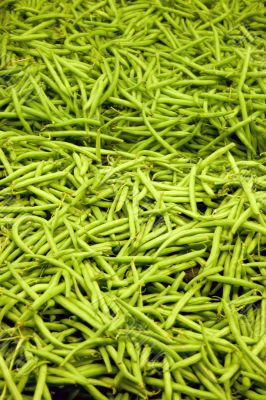 freshly harvested grean beans at a local market