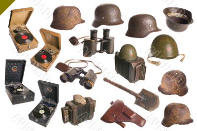 Old Vintage military army objects big set Old Vintage military army objects big set