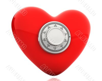 Red heart with a numeric safe lock