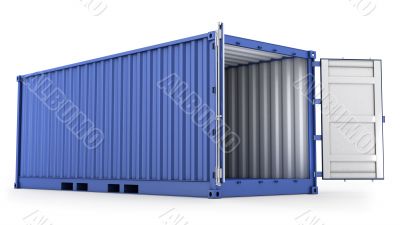 Opened blue freight container