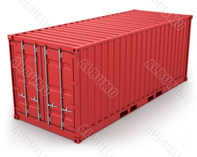 Red freight container isolated