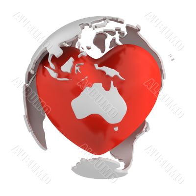 Globe with heart, Australia part