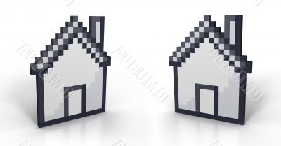 Pixelated house in perspective from two different angles