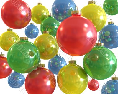 Background of multiple color christmas shiny balls isolated