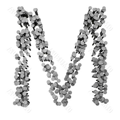Alphabet made from hammered nails, letter M