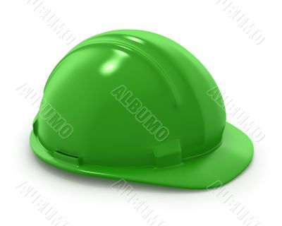 Green builder`s helmet isolated