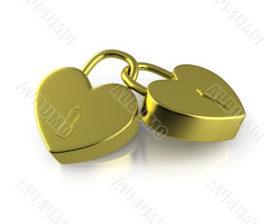 Two connected golden locks formed as hearts