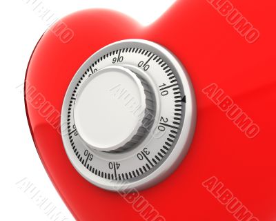 Red heart with a numeric safe lock closeup