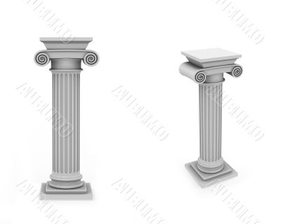 Marble roman columns frontal and diagonal view isolated