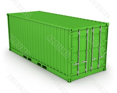 Green freight container isolated 