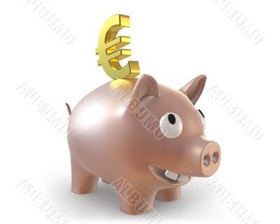 3d piggy bank with euro symbol 