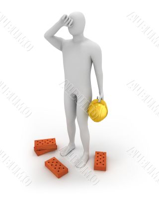 3D abstract white builder tired