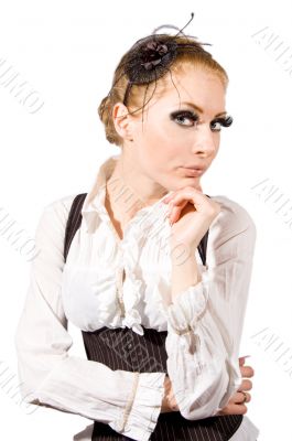 Woman with long lashes and corset
