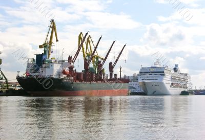 freight ship and passenger ship in the trade port