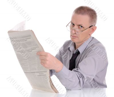 Caucasian Man Reading Newspaper