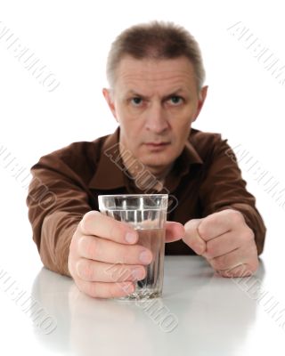 Man and glass with water.