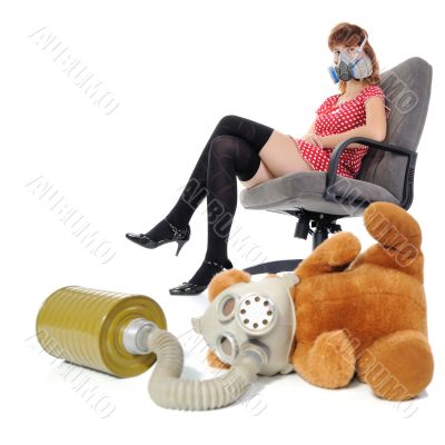The girl with respirator and soft toy