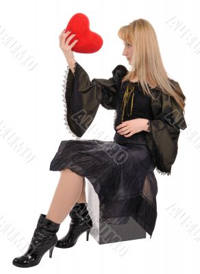 blonde with a heart in hands